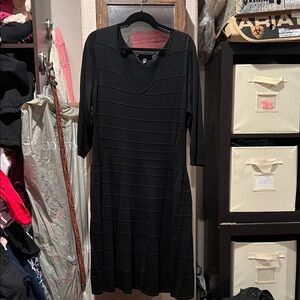 Lane Bryant Black Long Sleeve V-Neck Knit Midi Dress